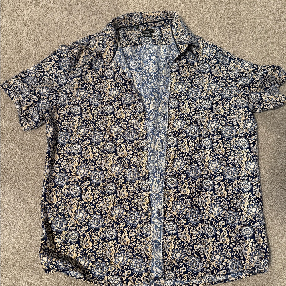 Elegant Navy and Cream Floral Men's Shirt